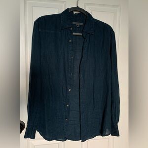 John Varvatos Blue Linen Button-Up Shirt